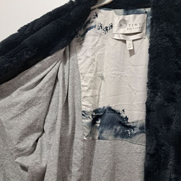 Tiny Edition For Anthropologie Faux Fur Open Front Jacket Medium Navy - Picture 11 of 17